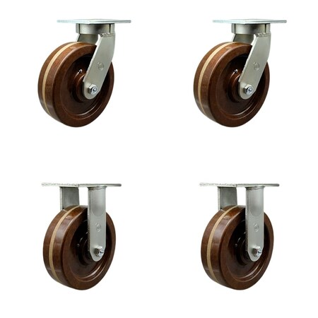 Service Caster 8'' Heavy Duty High Temp Phenolic Wheel Caster Set 2 Swivel 2 Rigid , 4PK CRAN-SCC-KP92S830-PHRHT-2-R-2